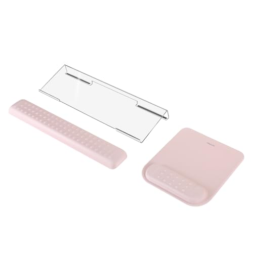 MOSISO Computer Keyboard Stand&Wrist Rest Support for Keyboard &Mouse Pad Set, Ergonomic Massage Wrist Rest Set, Easy Typing Working Acrylic Clear Stand for Office Home, Pink - color: Pink