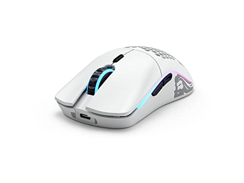 GLORIOUS Model O Wireless Gaming Mouse - Superlight, 69g Honeycomb Design, RGB, Ambidextrous, Lag Free 2.4GHz Wireless, Up to 71 Hours Battery - Matte White - color: White, style: Model O (Ambidextrous)