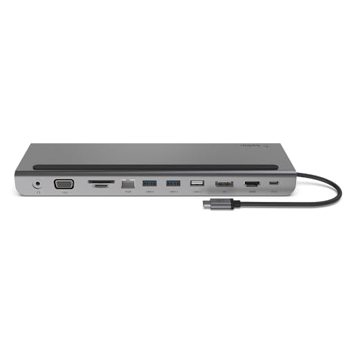 Belkin USB C Hub, 11-in-1 Multi-Port Laptop Dock with 4K HDMI, DP, VGA, USB C Docking Station with 100W Power Delivery, USB A, Gigabit Ethernet, SD, MicroSD, 3.5mm Port For MacBook Pro, Air and More - style: 11-in-1 Hub