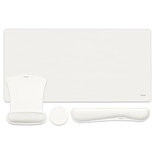MOSISO Keyboard Mouse Pad Set, Large Gaming Mousepad&Keyboard Wrist Rest&Mouse Wrist Rest&Coaster, Ergonomic Non-Slip Mousepad&Easy Typing Cushion with Memory Foam for Home Office, Pearl White - color: Pearl White