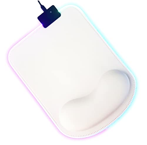 RGB LED Wrist Support Mouse Pad with 13 Lighting Modes, Anti-Slip Rubber Base, Pain Relief Ergonomic Gaming/Office/Home Mouse Pad, 11.8 x 8.5 in (White) - color: White