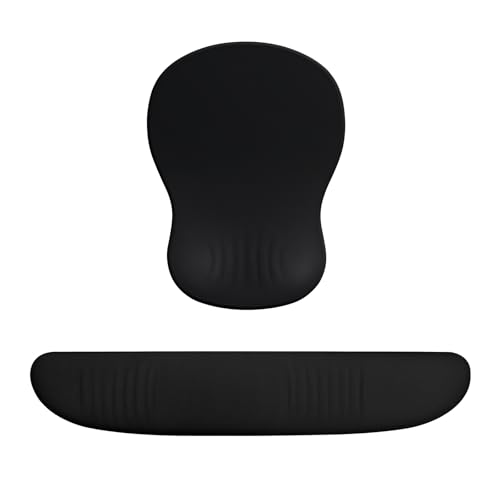 Ergonomic Mouse Pad and Keyboard Wrist Rest Support Set, Soft Memory Foam Relieves Wrist Pain for Long Hours of Work Gaming, Non-Slip PU Base for Computer Desk(Black) - color: Black