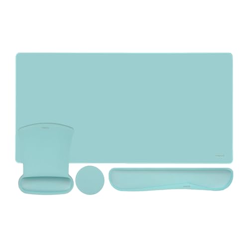 MOSISO Keyboard Mouse Pad Set, Large Gaming Mousepad&Keyboard Wrist Rest | Mouse Wrist Rest&Coaster, Ergonomic Non-Slip Mousepad&Easy Typing Cushion with Memory Foam for Home Office, Aquamarine - color: Aquamarine