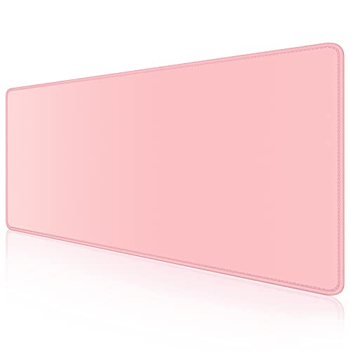 Dapesuom Large Mouse Pad, Extended Gaming Mouse Mat with Stitched Edges, Full Size Desk Mats with Non-Slip Base, Computer Big Desktop Keyboard Pad for Gamer, Laptop, Office, 23.6 x 11.8 in, Pink - color: Pink, size: 23.6L x 11.8W inches