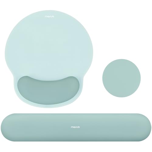 MOSISO Wrist Rest Support for Mouse Pad&Keyboard Set, Aquamarine | Circle Curved Ergonomic Mousepad Non-Slip Base Home/Office Pain Relief&Easy Typing Pad with Soft Cloth&Silicone Lining - color: Aquamarine