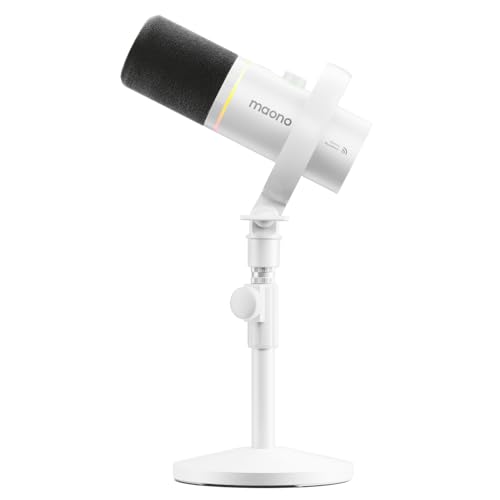 MAONO PD200W Hybrid Wireless Podcast Microphone for PC, Dynamic XLR USB Mic with Desktop Stand, Software, Noise Cancellation, for Vocal Recording, Streaming, Content Creation,White - color: White