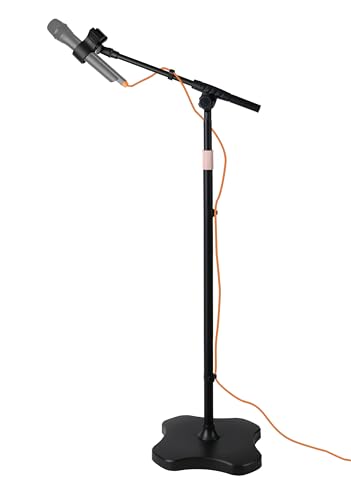 Mic Stand Floor with Boom Arm Microphone Stand with Heavy Weighted Base, Adjustable Height 25" to 69", Music Stand with Mic Holder, Cable Clips for Performance, Podcast, Recording Studio, Karaoke