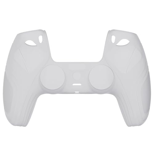 eXtremeRate PlayVital Samurai Edition Clear White Anti-Slip Controller Silicone Skin for ps5, Ergonomic Soft Rubber Protective Case for ps5 Controller with Clear White Thumb Stick Caps - color: Clear White