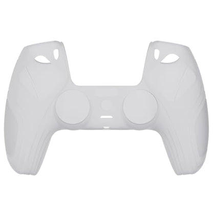 eXtremeRate PlayVital Samurai Edition Clear White Anti-Slip Controller Silicone Skin for ps5, Ergonomic Soft Rubber Protective Case for ps5 Controller with Clear White Thumb Stick Caps - color: Clear White