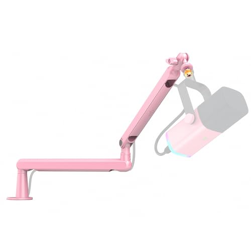 FIFINE BM88P Low Profile Metal Microphone Boom Arm for Gaming Streaming | Metal Adjustable Mic Stand, Built-in Cable Management Channel, Desk Clamp, Screw Adapter, for Studio Voice Recording - color: Pink