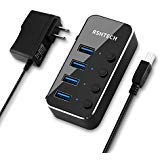 Powered USB Hub, RSHTECH 4 Port USB 3.0 Hub Splitter Portable Aluminum USB Data Hub Expander with Individual On/Off Switch and Universal 5V AC Adapter, 3.3ft USB 3.0 Cable (RSH-516) - size: 4-Port Powered USB Hub