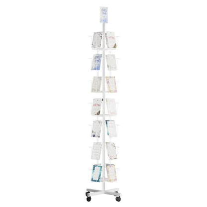 TONGMO 7-Tier Greeting Card Display Rack: 28-Pocket Rotating Countertop Stand for Postcards, Brochures, and Greeting Cards (White, 68.9”H) - color: 28 Pockets-White