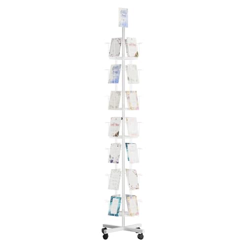 TONGMO 7-Tier Greeting Card Display Rack: 28-Pocket Rotating Countertop Stand for Postcards, Brochures, and Greeting Cards (White, 68.9”H) - color: 28 Pockets-White