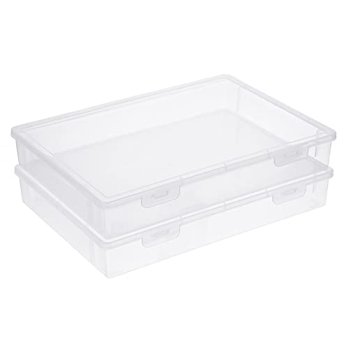 BTSKY Clear Plastic Storage Box with Flap Lid, Multipurpose Craft Organizers and Storage Box Art Supply Storage Organizer Plastic Sewing Box for Pencils Markers Notebooks A4 Files, 2 Pack Large | Multipurpose Craft Organizers and Storage Box Art Supply St