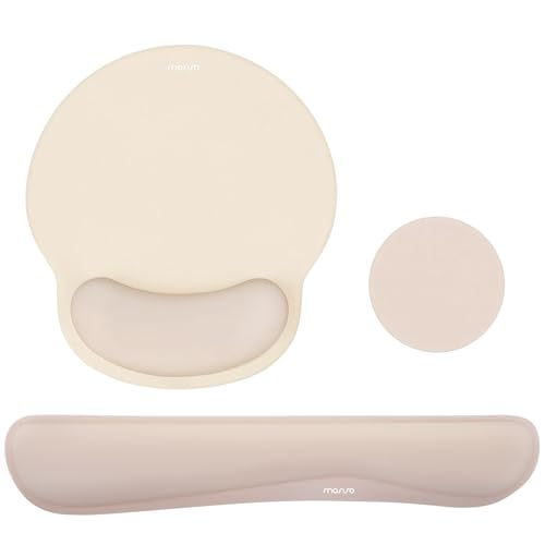 MOSISO Wrist Rest Support for Mouse Pad&Keyboard Set, Apricot | Streamline Ergonomic Mousepad&Coaster Non-Slip Base Home/Office Pain Relief&Easy Typing Pad with Soft Cloth&Silicone Lining - color: Apricot