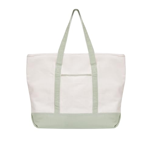 Sage Green Canvas Tote Bag - Extra-Large, 22 Inch Wide, Heavy-duty, Structured Canvas Tote with Zipper Top and Exterior Pocket - 100% Cotton Tote for Shopping, Beach, Picnic, or Grocery (Sage Green) | Heavy Duty - color: Sage Green