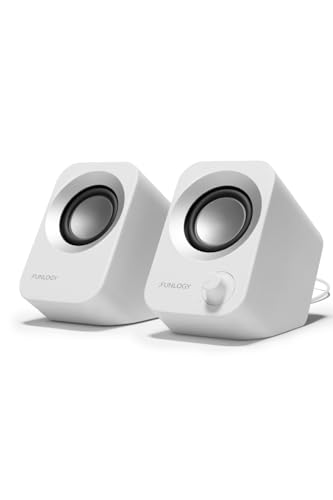 FUNLOGY Speaker - 14W Stereo PC Speakers, USB Powered, Compact Size with 30° Tilt Design, Volume Dial Control, for Desktop, Laptop, Monitor, Gaming Consoles, White - color: White