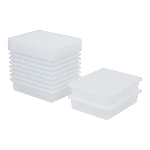 ECR4Kids Letter Size Tray Organizer with Lid, Small, 10-Piece, Clear | Durable plastic, GREENGUARD Gold Certified, 2 gallon capacity, stackable/nestable, easy-lift lids, classroom & home use - color: Clear