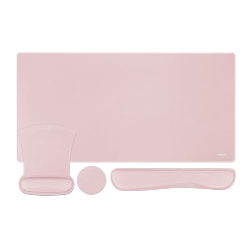 MOSISO Keyboard Mouse Pad Set, Large Gaming Mousepad&Keyboard Wrist Rest&Mouse Wrist Rest&Coaster, Ergonomic Non-Slip Mousepad&Easy Typing Cushion with Memory Foam for Home Office, Pink - color: Pink