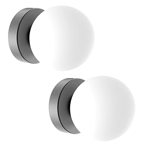 Globe Wall Sconces Set of Two Black Sconces Mid Century Wall Light Globe Glass Brass Vintage Wall Light for Bathroom Bedroom Hallway Living Room(G9 Base) - color: Black