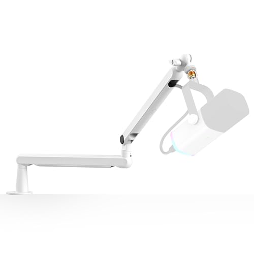FIFINE BM88W Low Profile Mic Boom Arm for Podcast Recording Streaming | Metal Microphone Arm Stand, Desk Mount, Cable Channels Management, for Gaming Home Office Studio - color: White