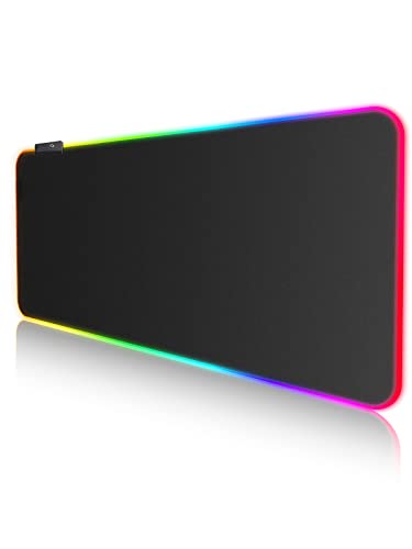 Gaming Mouse Pad, Large RGB Mousepad, LED Mouse Pad with 7 Colors 10 Lighting Modes, Mouse Mat Waterproof Fabric Surface, Non-Slip Rubber Base for Computer Laptop Keyboard (31.5 x 11.8 Inch) - size: 31.5L x 11.8W inches