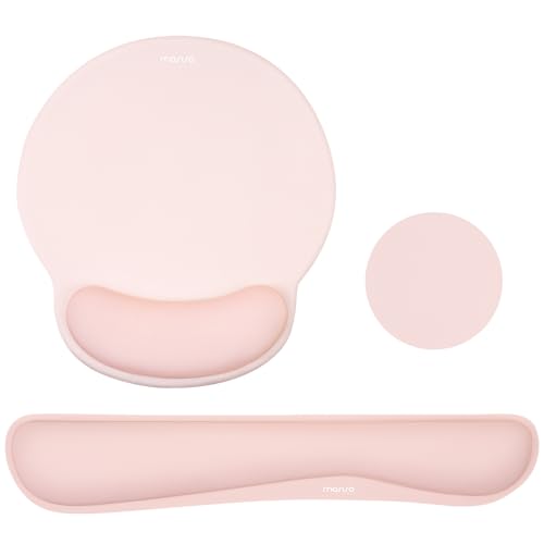 MOSISO Wrist Rest Support for Mouse Pad&Keyboard Set, Streamline Ergonomic Mousepad&Coaster Non-Slip Base Home/Office Pain Relief&Easy Typing Pad with Soft Cloth&Silicone Lining, Chalk Pink - color: Chalk Pink