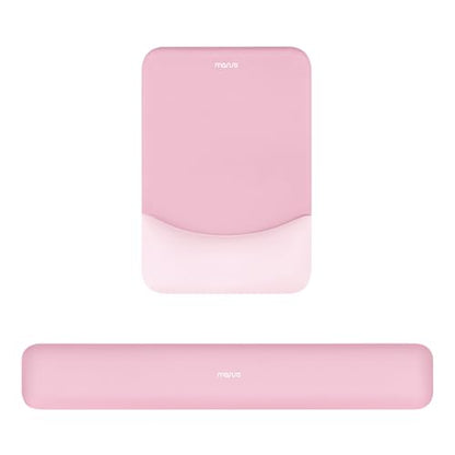 MOSISO Wrist Rest Support Mouse Pad & Keyboard Set, Pink | Rectangular Ergonomic Mousepad, Non-Slip Base, Home/Office Pain Relief & Easy Typing, Neoprene Cloth & Raised Silicone Lining - color: Pink