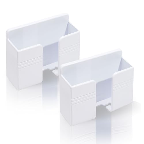 2 Pcs Wall Mount Phone Holder with Adhesive Phone Stand with Data Cable Receiving Hole, Phone Charger Stand Remote Control Storage Box for Bedroom, Kitchen, Bathroom, Office (White) - color: White