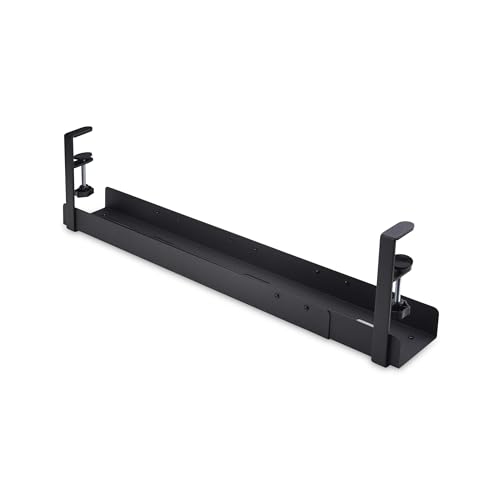 StarTech Under Desk Cable Management Tray, Black (CALB-Desk-Cable-Tray) | Clamp-On Installation, No Drilling Required, Length Adjustable - color: Black, style: Adjustable Width
