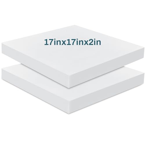 Frienda 2 Pack 2" x 17" x 17"Upholstery High Density Foam Cushion Replacement Square Cut to Size Foam Couch for Chair Couches Padding Shipping Packing DIY Cosplay Projects(White) - color: White, size: 2" X 17" X 17", style: Square