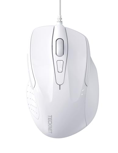 TECKNET USB Wired Mouse, 6-Button Corded Mouse with 4 Adjustable DPI, Optical Computer Mouse with Ergonomic Design and 5FT Cord for Laptop, Chromebook, PC, Desktop, Mac, Notebook-LT.White - color: LT.White