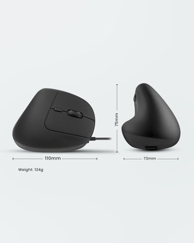 Perixx PERIMICE-508II Wired Vertical Ergonomic Mouse - 6 Buttons, Adjustable DPI 1000/1600/3200/6400, Optical Sensor, USB Plug and Play, Right-Handed, Black - style: Wired