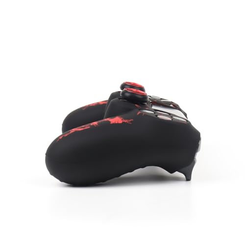 RALANHorned Skull Head Design Controller Skin Cover with 2 Thumb Grips Compatible with PS4/Playstation 4 Slim/Pro Controller - color: Horned Skull Black Red