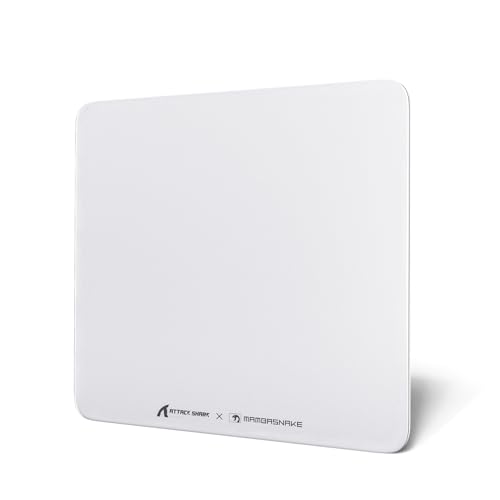 Attack Shark CM05 Contour Glass Gaming Mousepad,Nano-Micro-Etched Texture,Smooth Glass Surface,High Accuracy,Fast-Moving,Anti-Scratch, PU Leather Super Non-Slip Base,Large Size(17.7×15.7"),White - color: White, size: 17.7L x 15.7W inches