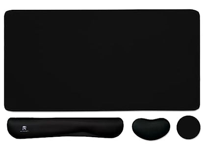 4-in-1 Large Gaming Mouse Pad, Keyboard Wrist Rest Pad & Wrist Support Mousepad Set, Extended Desk Pad Waterproof Desk Mat for Home Office Study Game-Black - color: Black