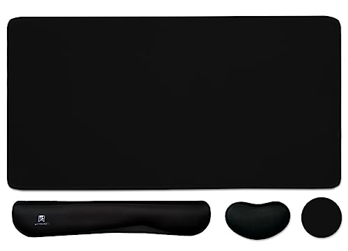 4-in-1 Large Gaming Mouse Pad, Keyboard Wrist Rest Pad & Wrist Support Mousepad Set, Extended Desk Pad Waterproof Desk Mat for Home Office Study Game-Black - color: Black