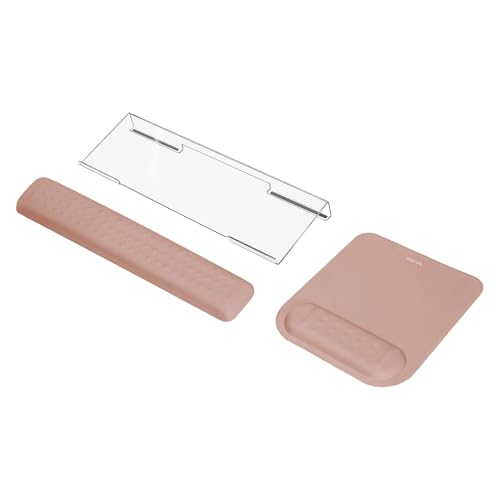 MOSISO Computer Keyboard Stand&Wrist Rest Support for Keyboard &Mouse Pad Set, Ergonomic Massage Wrist Rest Set, Easy Typing Working Acrylic Clear Stand for Office Home, Mocha - color: Mocha
