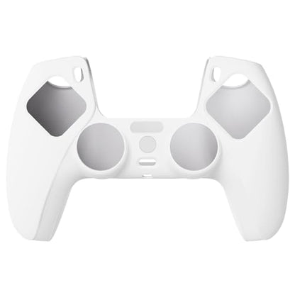 PlayVital White Pure Series Anti-Slip Silicone Cover Skin for ps5 Controller, Soft Rubber Case for ps5 Wireless Controller with White Thumb Grip Caps - color: White