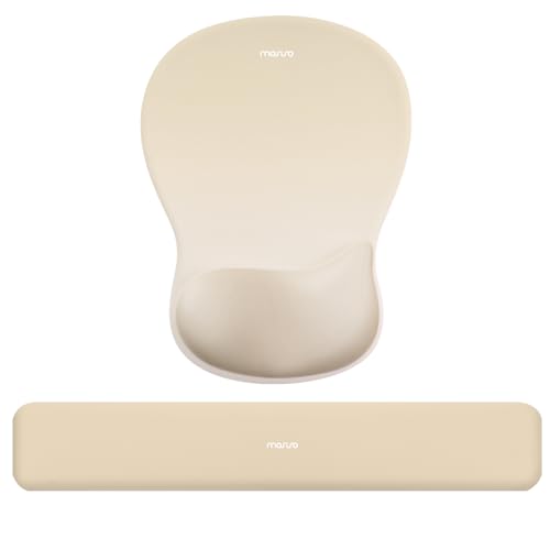 MOSISO Wrist Rest Support for Mouse Pad&Keyboard Set, Ergonomic Mousepad with Concave Curved Memory Foam, Non-Slip Base Pain Relief Comfortable Rectangular Easy Typing Pad for Home/Office, Khaki - color: Khaki