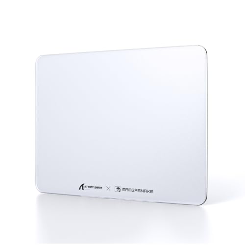 Attack Shark CM05SE Glass Gaming Mousepad,Nano-Micro-Etched Texture,Smooth Glass Surface,High Accuracy,Fast-Moving,Anti-Scratch, PU Leather Super Non-Slip Base,Small Size(16.1×12.2"),White - color: White, size: 16.1L x 12.2W inches