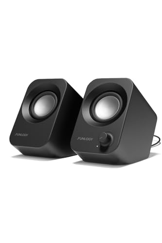 FUNLOGY Speaker - 14W Stereo PC Speakers, USB Powered, Compact Size with 30° Tilt Design, Volume Dial Control, for Desktop, Laptop, Monitor, Gaming Consoles, Black - color: Black