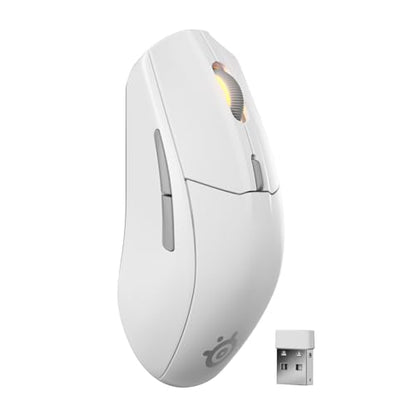 SteelSeries Rival 3 Wireless Gen 2 Gaming Mouse — 2.4GHz and Bluetooth — 18000 DPI TrueMove Air Optical Sensor — 60 Million Click Durability — Light-Weight — 100% PTFE Feet — White | 18000 DPI sensor with 2.4GHz wireless and 60M click switches for gaming,