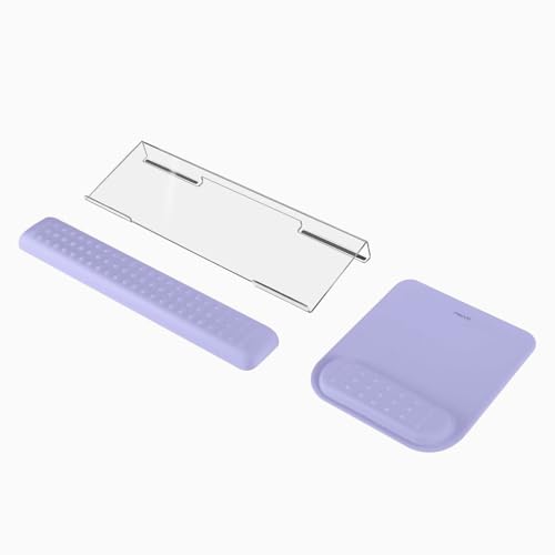 MOSISO Computer Keyboard Stand&Wrist Rest Support for Keyboard &Mouse Pad Set, Ergonomic Massage Wrist Rest Set, Easy Typing Working Acrylic Clear Stand for Office Home, Purple - color: Purple
