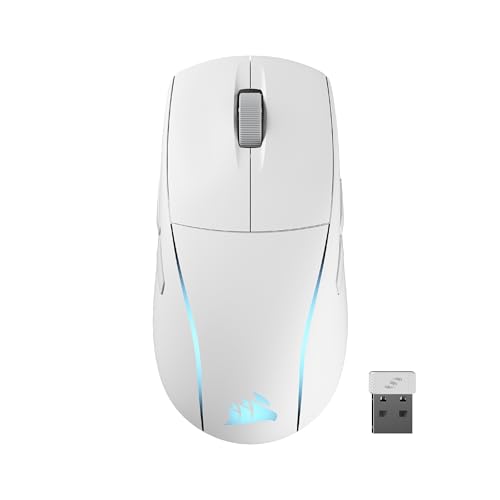 Corsair M75 Wireless RGB Lightweight FPS Gaming Mouse – 26,000 DPI – Swappable Side Buttons – iCUE Compatible – PC – White | 89g Ambidextrous, Swappable Magnetic Side Buttons, Marksman 26, Slipstream 2.4ghz and Bluetooth, Up to 105h Battery - color: White