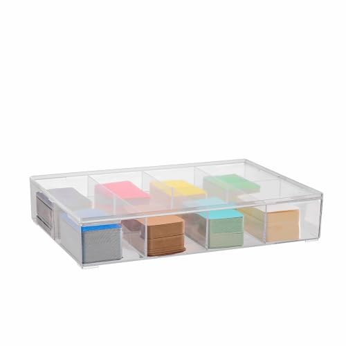 Fixed 8 Grids Clear Plastic Desk Drawer Organizer Sorting Tray with Detached Lid, Transparent Storage Divider Box Case for Makeup, Jewelry, Bead, Card, DIY Accessories, Craft&Office Supplies - size: Fixed 8 Grids