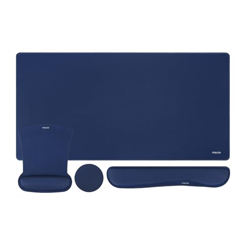 MOSISO Keyboard Mouse Pad Set, Large Gaming Mousepad&Keyboard Wrist Rest&Mouse Wrist Rest&Coaster, Ergonomic Non-Slip Mousepad&Easy Typing Cushion with Memory Foam for Home Office, Navy Blue - color: Navy Blue