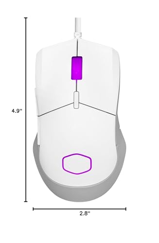 Cooler Master MM310 Wire Gaming Mouse White, Adjustable 12,000 DPI, Palm|Claw Grip, PixArt Optical Sensor, Ultraweave Cable, PTFE Feet, RGB Lighting (MM-310-WWOL1) | Pixart PAW3327 Sensor Up to 12, Ultraweave USB-C Cable, Ptfe Feet, Rgb Lighting, 50 G - s