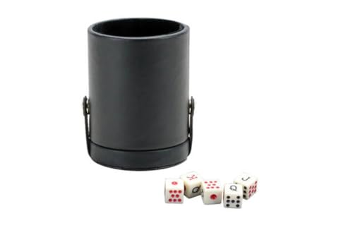 Black Leatherette Deluxe Dice Cup With Storage Compartment for Included Poker Dice Set