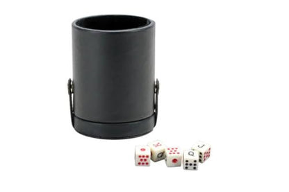 Black Leatherette Deluxe Dice Cup With Storage Compartment for Included Poker Dice Set
